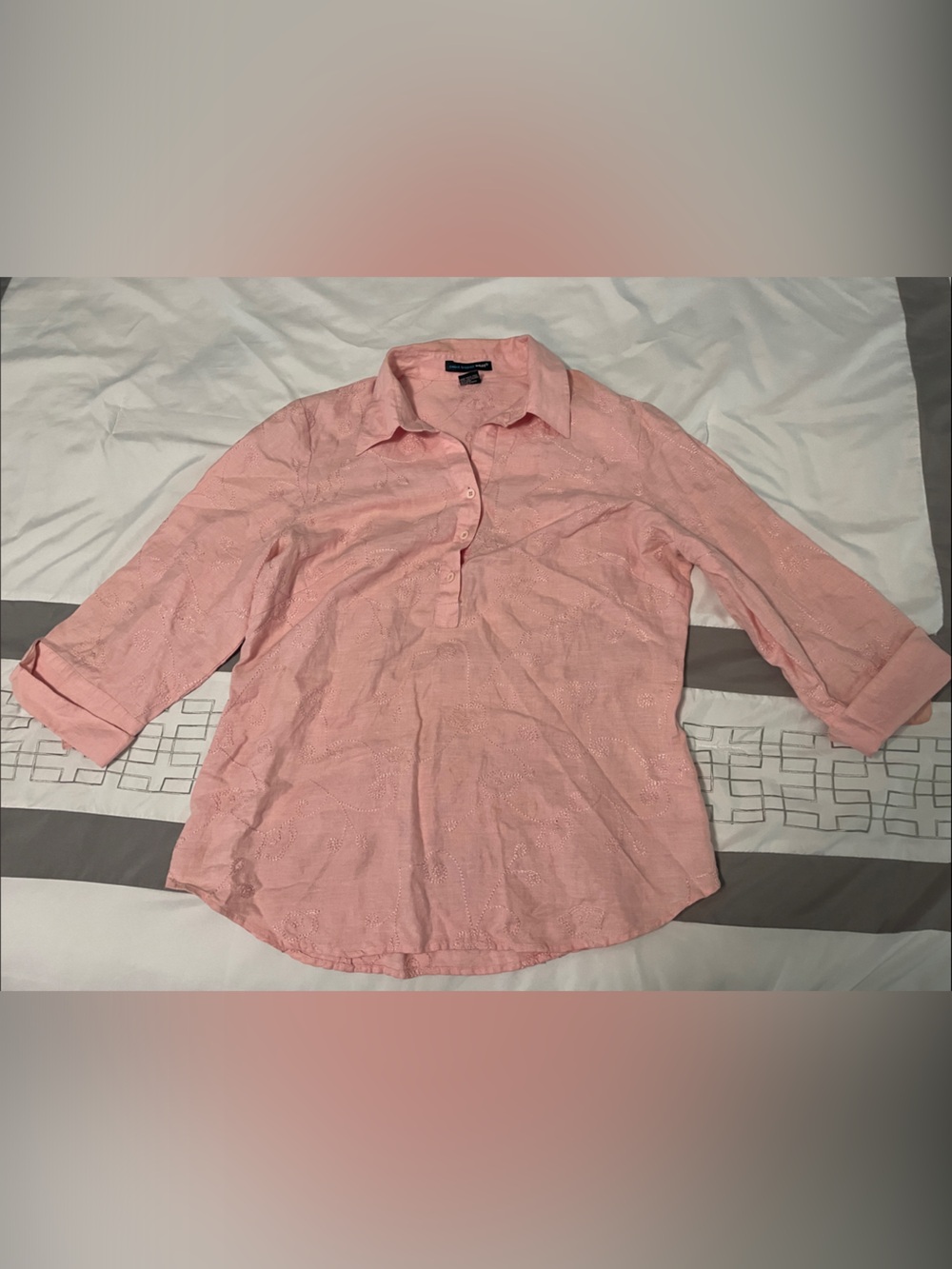 Saint Tropez West Light Pink Eyelet Button-Front Shirt